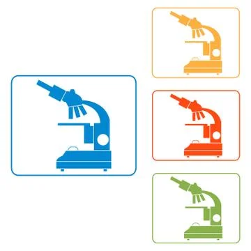 Stylized vector icons of microscope in different colors. Laboratory equipment Stock Illustration