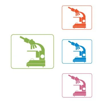 Stylized vector icons of microscope in different colors. Laboratory equipment Illustrazione stock