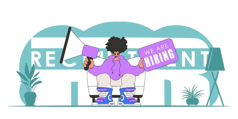 Stylized vector illustration of a HR representative. Stylish guy sits in a .. Stock Illustration