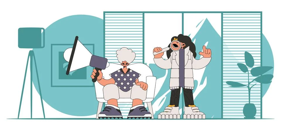Stylized vector illustration of HR representative team. Stylish girl sits i.. イラスト素材