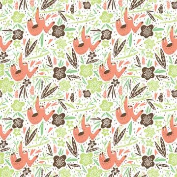 Stylized vector sloth, branch, leaves and fruits vector composition Stock Illustration