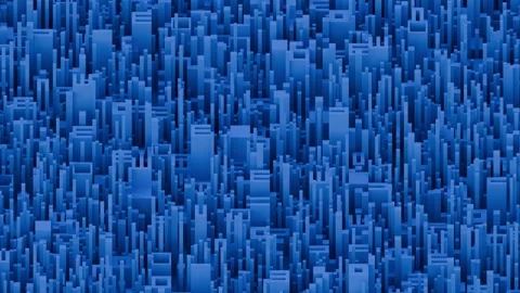 A stylized view of a densely packed, abstract city skyline rendered in deep shad Stock Footage 340238416