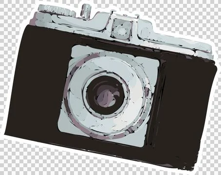 Stylized vintage rangefinder camera is tilting on transparent background, Stock Illustration