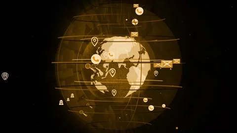 Stylized virtual news studio with floating globe animation background Stock Footage 329116834