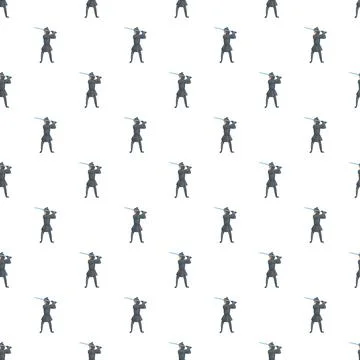 Stylized warrior characters with light swords repeating pattern Stock Illustration
