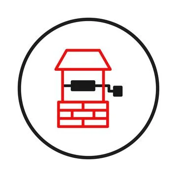 Stylized water well emblem with rustic design featuring brickwork and simpl.. Stock Illustration