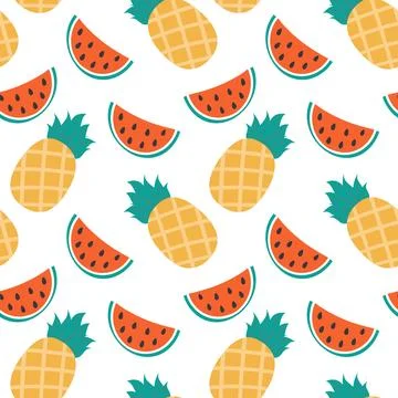 Stylized Watermelon slices and Pineapple Seamless pattern. Exotic fruits summer Stock Illustration