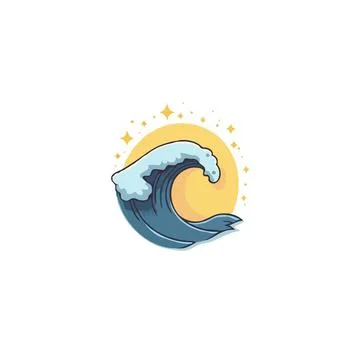 Stylized wave illustration evoking peace and tranquility with celestial sun.. Stock Illustration