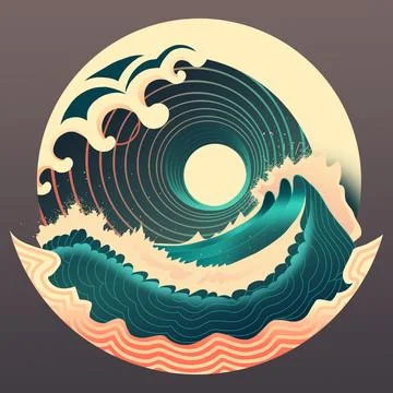 Stylized waves with spray in a circle. Beach with waves pattern. Stock Illustration