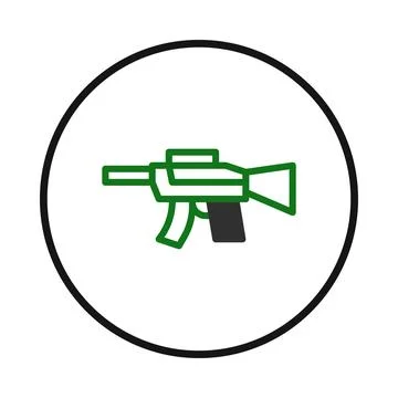 Stylized weapon icon with bold colors and circular frame presents a contemp.. Stock Illustration