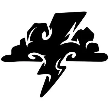 Stylized weather icon featuring a sharp lightning bolt striking through a d.. 스톡 일러스트