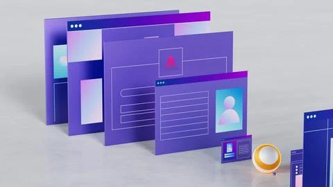 Stylized web pages and interfaces. Business and technology theme 3d illustration Stock Illustration