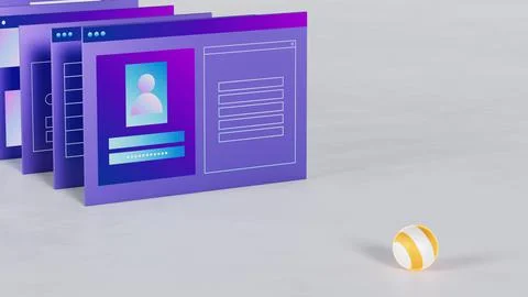 Stylized web pages and interfaces. Business and technology theme 3d illustration Stock Illustration