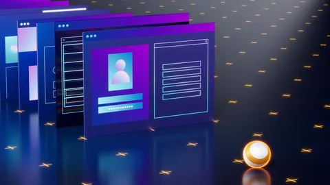 Stylized web pages and interfaces. Business and technology theme 3d illustration Stock Illustration