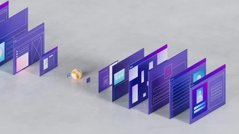 Stylized web pages and interfaces. Business and technology theme 3d illustration Stock Illustration