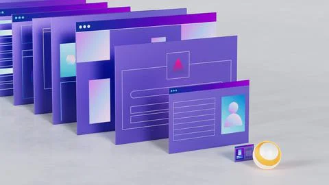 Stylized web pages and interfaces. Business and technology theme 3d illustration Stock Illustration