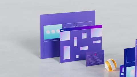 Stylized web pages and interfaces. Business and technology theme 3d illustration Ilustración de archivo