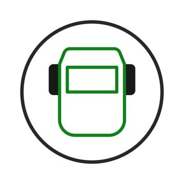Stylized welding mask illustration in circle representing industrial safety.. Illustrazione stock