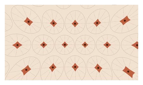 Stylized wheels with red centers and orange spokes on a light cream backgroun Stock Illustration