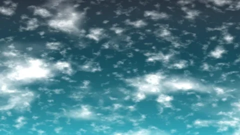 Stylized White Clouds Drifting Forward Through a Teal Sky Loop Stock Footage 342316062