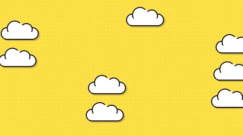 Stylized white clouds floating across a vibrant dotted yellow background Stock-Footage 335117943