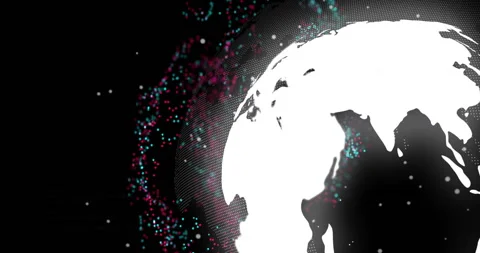 Stylized white globe being visualized in 3D render, swirling magenta cyan Stock Footage 309092835