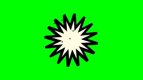 A stylized white star burst shape with a black outline on green background Stock Footage 340267661