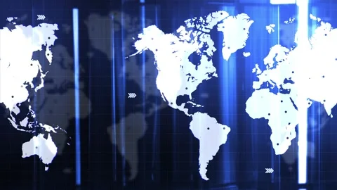 Stylized White World Map Graphic Global Continents Blue Background 4K Video stock 332135382