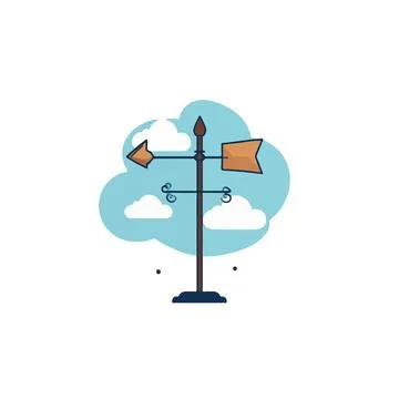 Stylized wind direction indicator against a pastel cloud backdrop indicatin.. Stock Illustration