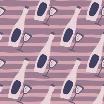 Stylized wine seamless pattern. Creative alcohol bottle shapes and glasses on Ilustración de archivo