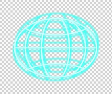Stylized wireframe globe is glowing in 3D render with turquoise grid lines on Stock Illustration