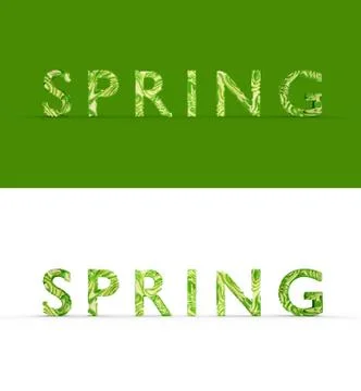 Stylized word text Spring, abstract good texture, there is a shadow. Two word Fotos Stock