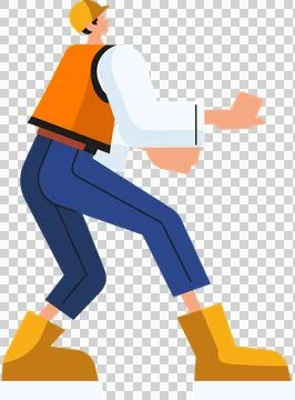 Stylized worker walking wearing orange vest yellow hard hat and yellow boots Stock Illustration