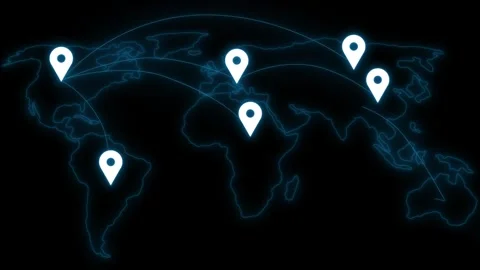 Stylized world map with connections and location markers animation Vídeo Stock 325253689