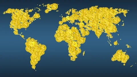 Stylized World Map with Dollar Sign and Coins Animation Business Concept Stock-Footage 84822454