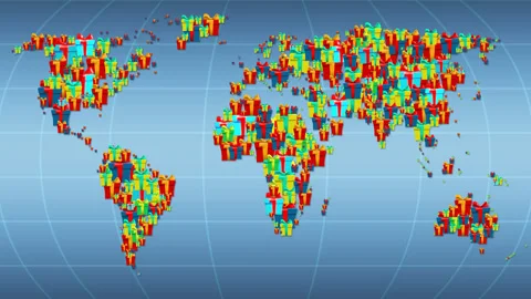 Stylized World Map with Gifts Animation Stock Footage 85660951