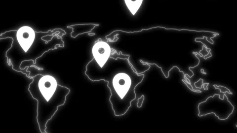 Stylized world map with glowing location markers animation Stock Footage 325259723