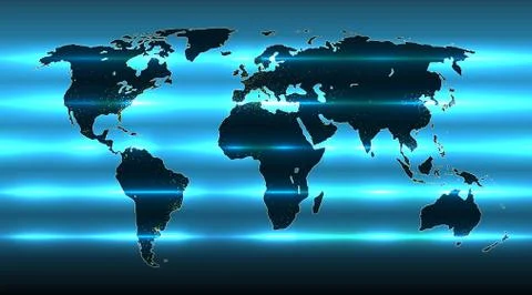 Stylized world map horizontal luminous lines. Map Earth, vector illustration Stock Illustration