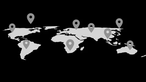 Stylized world map-pin markers placed across continents modern flat design .. Stock Footage 337062044