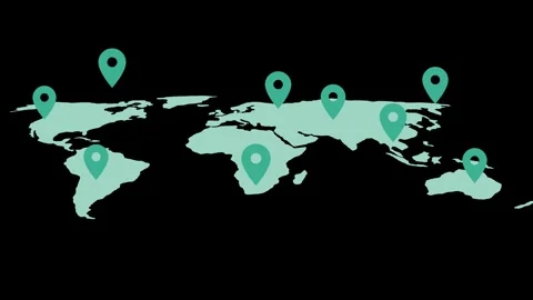 Stylized world map-pin markers placed across continents modern flat design .. Stock Footage 337062047