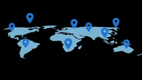 Stylized world map-pin markers placed across continents modern flat design .. Stock Footage 337062049