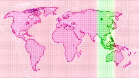 Stylized World Map with Pink Grid and Green Highlight Stock Illustration