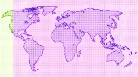 Stylized World Map with Purple Grid Overlay Stock Illustration