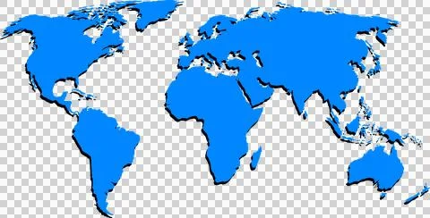 Stylized world map is showing blue black-outlined landmasses in flat style Stock Illustration