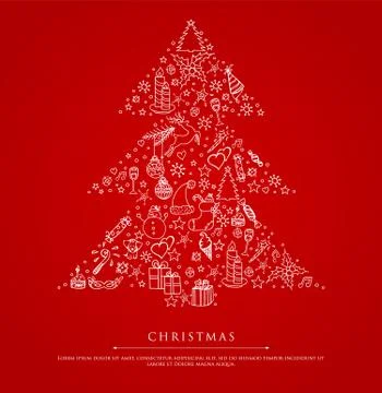 Stylized xmas tree on red back Illustrazione stock