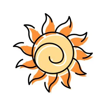 Stylized yellow and orange sun with swirling center Illustrazione stock