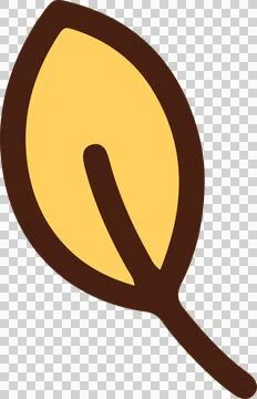 Stylized yellow leaf is floating in flat design with brown border, vein and Illustrazione stock