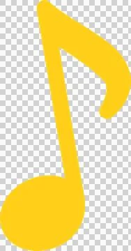 Stylized yellow musical eighth note is floating on transparent background, flat Stock Illustration
