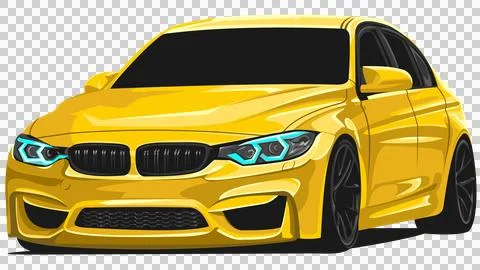 Stylized Yellow Performance Sedan Illustration - Modern Sports Car Graphic Art Stock Illustration