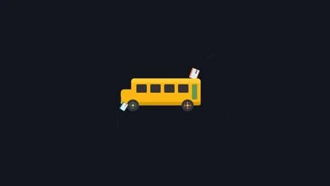Stylized Yellow School Bus with Orbiting Stationery and Stacked Books for B.. Stock Footage 348472356